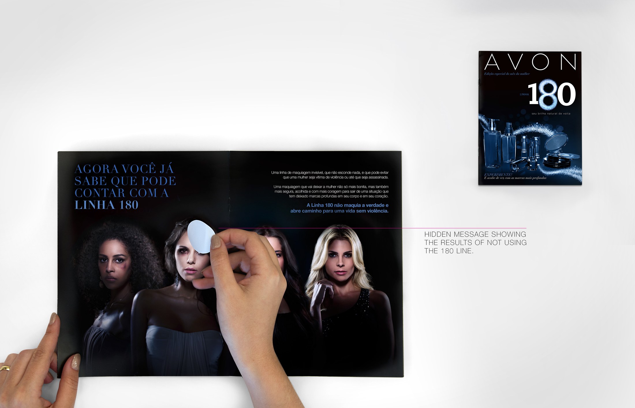 Avon 180 magazine showing the campaign and its makeup-inspired visual language
