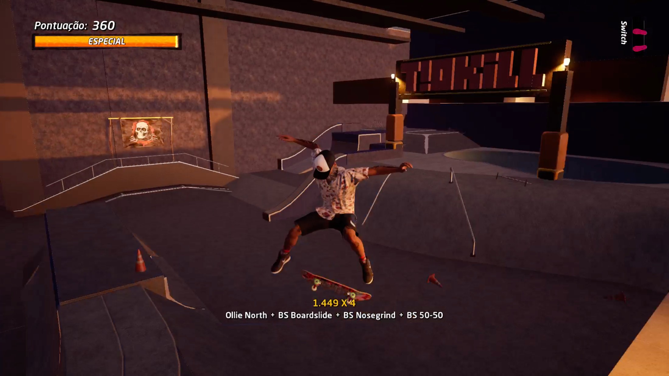 Skater performing a trick above the ramps