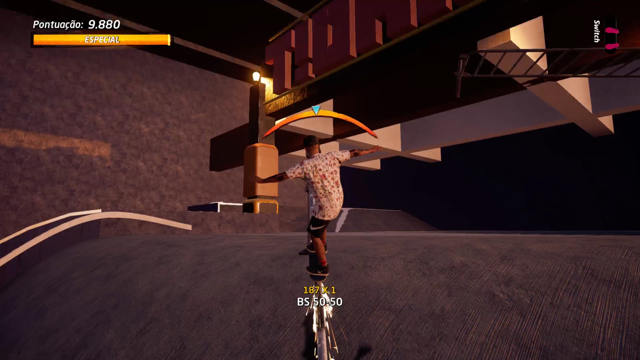 Skater grinding a rail inside the virtual park