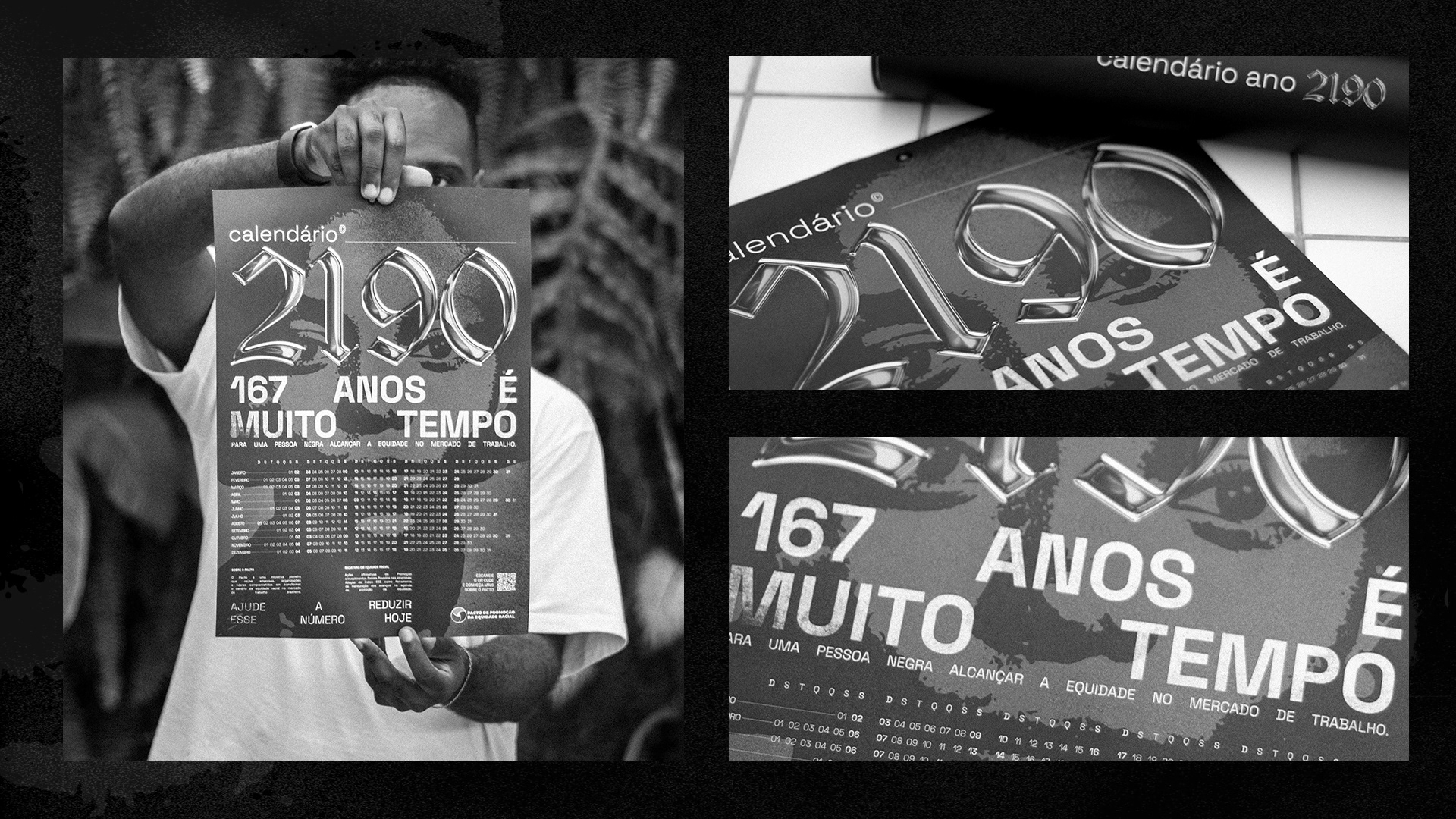 A person holding the calendar alongside close-ups of its cover