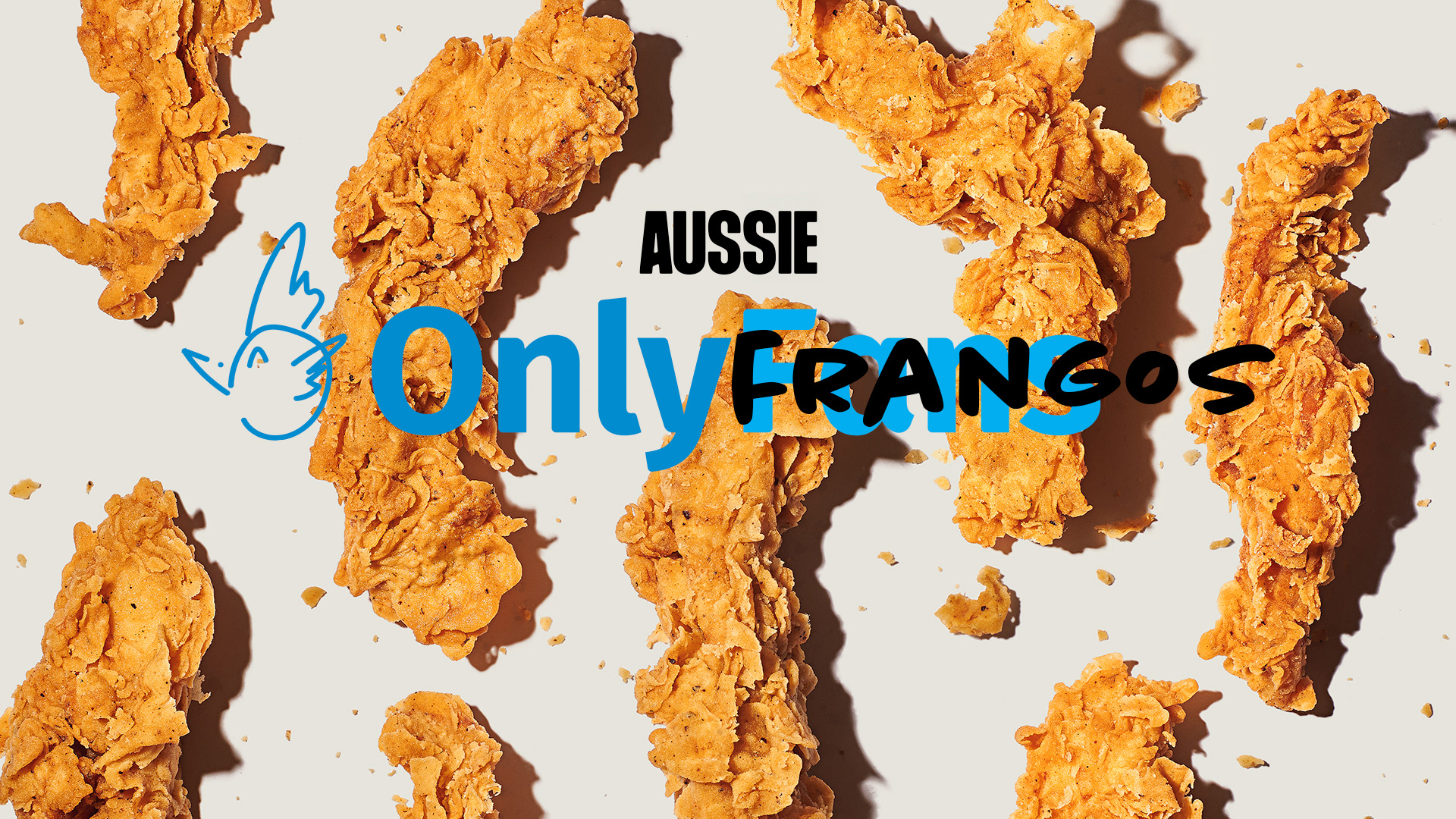 Only Frangos campaign identity surrounded by crispy chicken strips