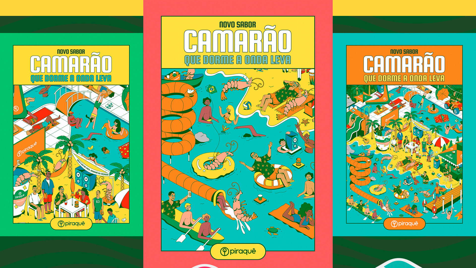 Colorful campaign posters featuring the shrimp-flavored limited edition