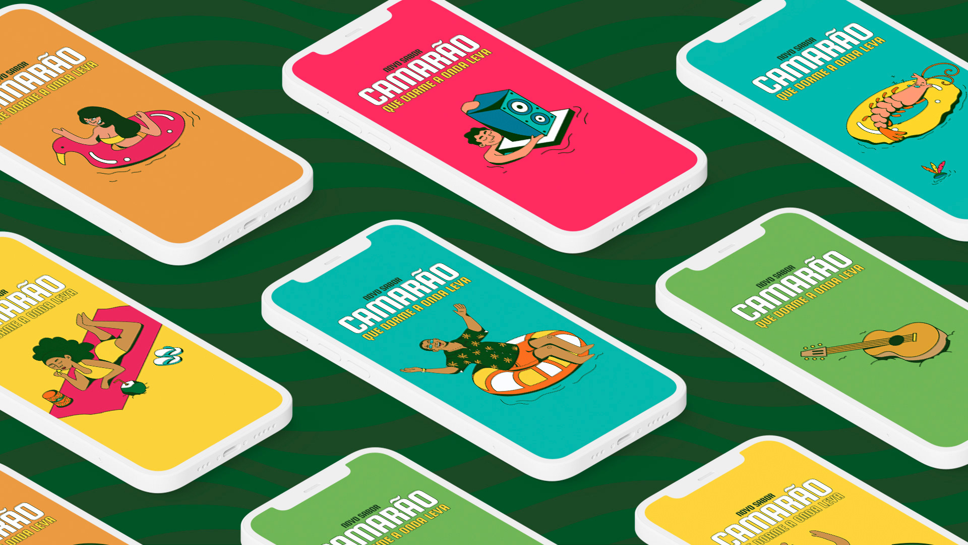 Mobile campaign layouts with shrimp illustrations